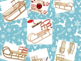 7 Holzschlitten mit Lehne, die Kinder