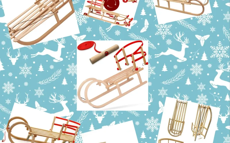 7 Holzschlitten mit Lehne, die Kinder