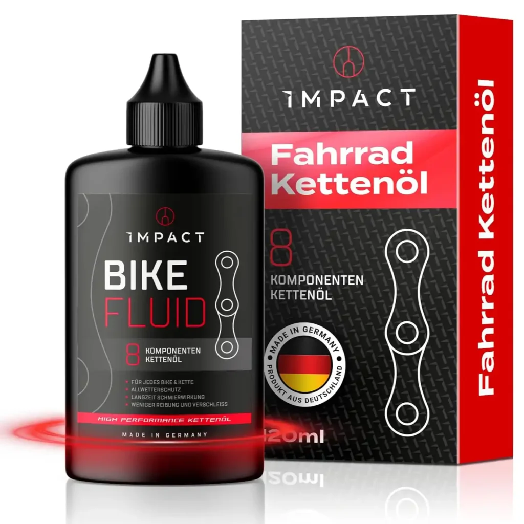 Impact Fahrradkettenöl - 120 ml - Einzigartiges 8-Komponenten-Fahrradkettenöl für Ihr Fahrrad - Zuverlässiger Allwetter-Schutz für E-Bike, Mountainbike & Rennrad - Fahrradkettenöl Made in Germany