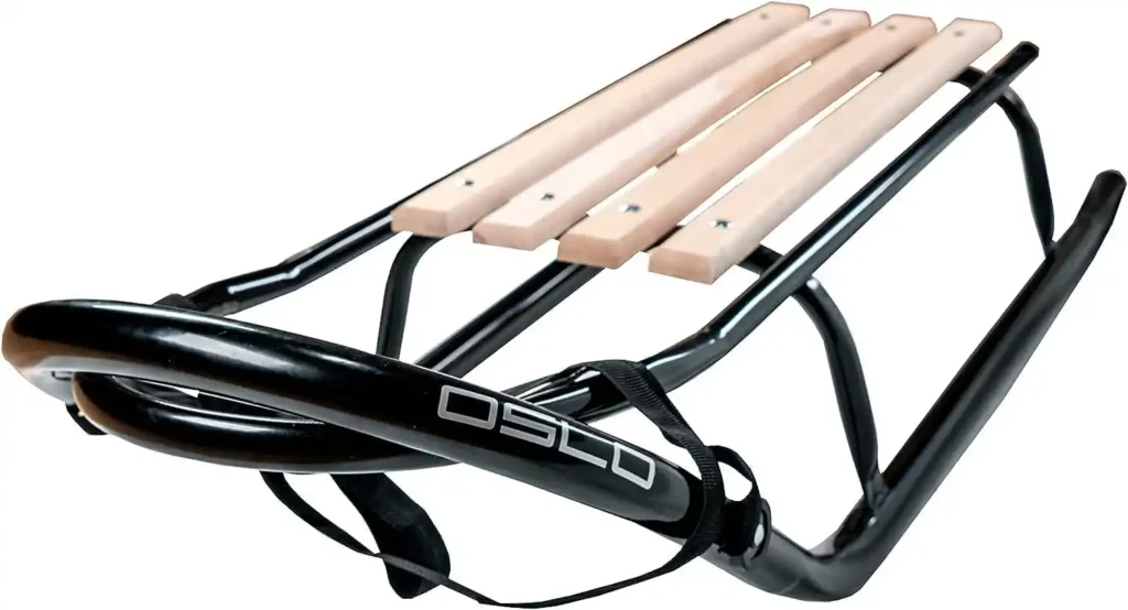 Oslo Metallschlitten, ideal für Kinder und Erwachsene, Tragkraft bis zu 120 kg, breite Kufen, Holzsitz